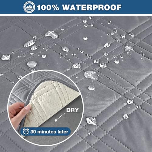 Waterproof Recliner Sofa Cover for 3 Seat Couch - Non Slip, 3-Piece with Straps, Washable - Kids and Pets (3 Seater, Chocolate) — Grey