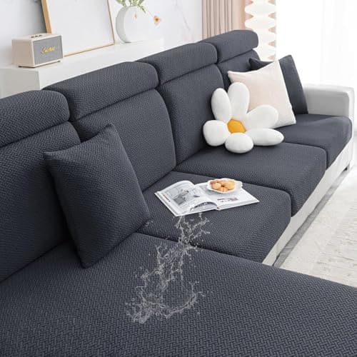 Smiry L Shape Chaise Lounge Sofa Slipcover, Grey — Dark Grey
