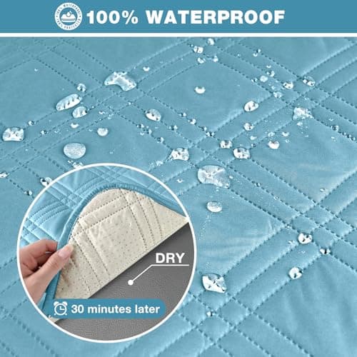 Waterproof Recliner Sofa Cover for 3 Seat Couch - Non Slip, 3-Piece with Straps, Washable - Kids and Pets (3 Seater, Chocolate) — Sky Blue