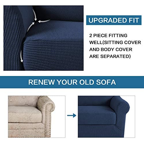 H.VERSAILTEX Stretch Slipcovers for Loveseat - Up to 70" Wide - Navy