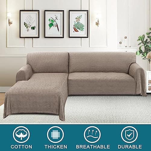 Turquoize Geometrical Woven Sectional Couch Cover (Chaise/3 Seats, Sand)