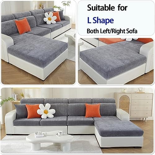 Dark Grey Stretch Chaise Cushion Cover for L-Shaped Couch