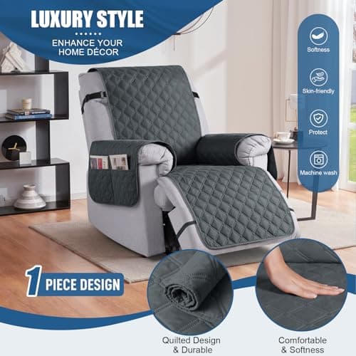 TAOCOCO 100% Waterproof Recliner Cover, Pet & Kids Washable, Dark Gray