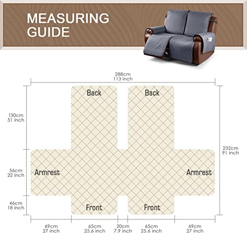 Waterproof Loveseat Recliner Cover for 2 Seat Sofa, Dark Gray - Kids and Pets Friendly