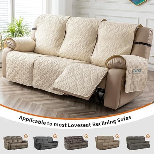 Genina Waterproof Recliner Sofa Cover, Beige, 3 Seater