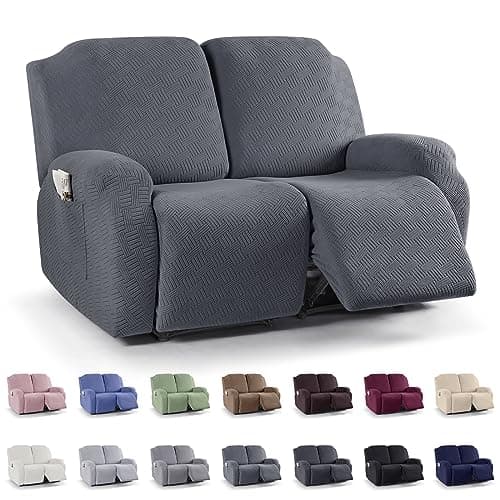 KinCam Stretch Recliner Cover, Dark Gray Stripe, 2 Seater