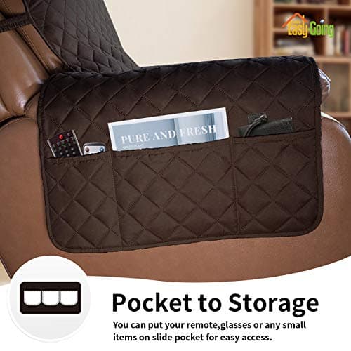 Water Resistant Oversized Recliner Cover with Elastic Straps, Large (27-29 in), Chocolate/Beige