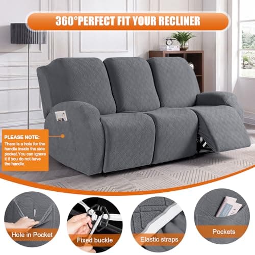 VANSOFY Dark Gray 3-Piece Stretch Recliner Couch Cover with Pockets