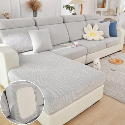 Jonuiony Wear-Resistant L-Shape Sectional Couch Slipcover (Dark Grey, Large) — A-light Grey