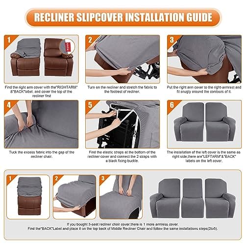 VANSOFY 3-Piece Stretch Reclining Couch Covers Light Gray