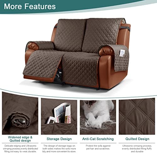 Waterproof Recliner Sofa Cover for 2 Seater Reclining Couches, Brown