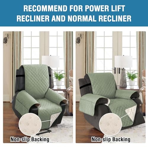 H.VERSAILTEX 100% Waterproof Non-Slip Recliner Slipcovers Seat Width Up to 23" Washable, Sage