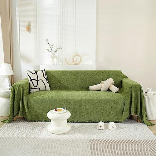 DREAMINGO Thickened Chenille Couch Cover, X-Large Brown, Multi-Use Dog and Cat Protector — A4# Dark Green