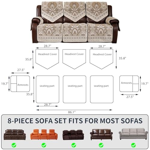 LUFEIJIASHI Waterproof & Non-Slip 3 Seater Recliner Sofa Covers, FLKF-Beige