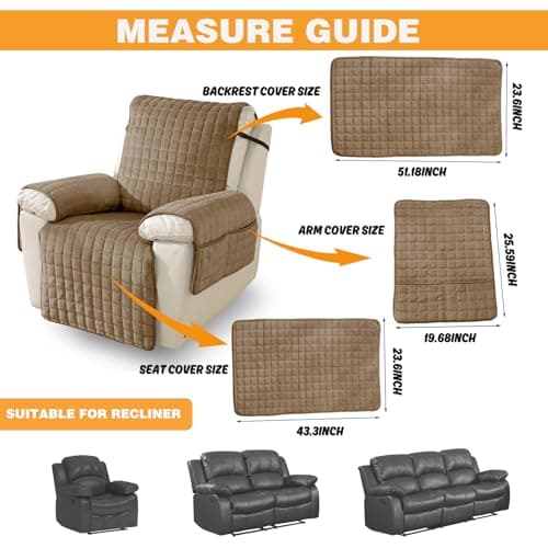 NeColorLife Non-Slip Recliner Chair Cover, Plush Armrest, Light Coffee, 23.6"