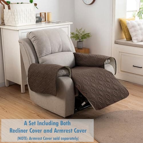 Genina 100% Waterproof Recliner Chair Cover, Anti-Slip Furniture Protector for Pets Dogs (Coffee)