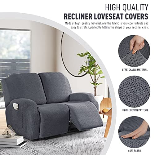 KinCam Stretch Recliner Cover, Dark Gray Stripe, 2 Seater