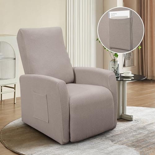 Jacquard Recliner Chair Cover, Taupe, Recliner Protector with Pocket