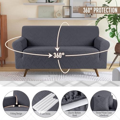 Ruaozz Stretch Loveseat Sofa Cover for 2 Cushion Couch (Dark Gray)