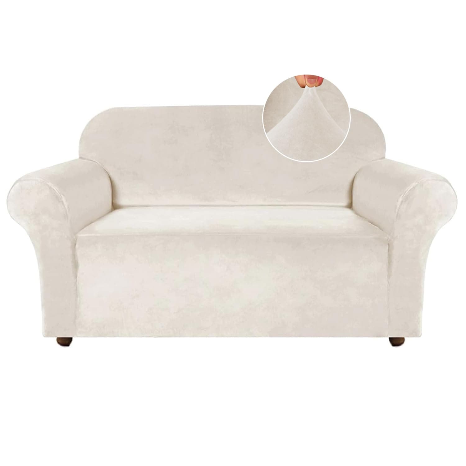 Ivory Turquoise Loveseat Covers for Velvet Couch with Elastic Bottom