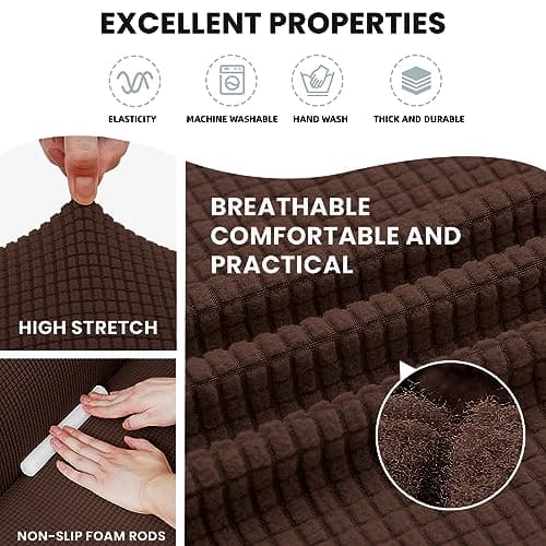Large Brown Non-Slip Sofa Cover with Elastic Bottom