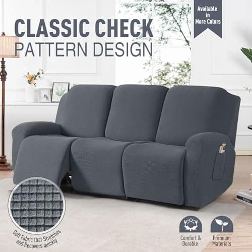 TAOCOCO Stretch Recliner Sofa Covers, 8-Pieces Grey Protector