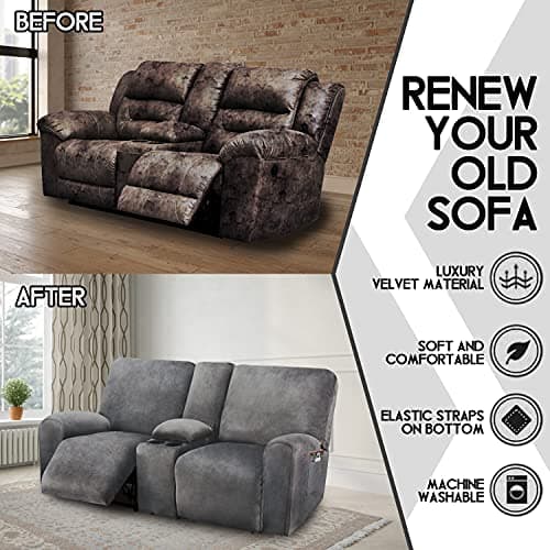 ULTICOR Dark Grey 8-Piece Velvet Reclining Loveseat Cover
