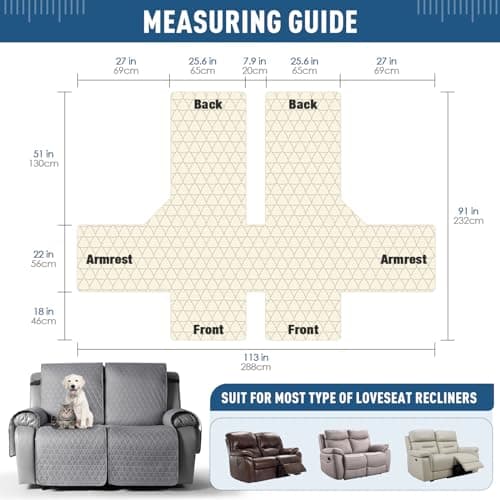 TAOCOCO Waterproof Loveseat Recliner Cover Light Gray 2-Seater