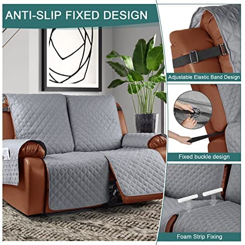 Ruaozz Waterproof Recliner Sofa Cover for Kids, Dogs, Pets (Light Grey, 2 Seater)