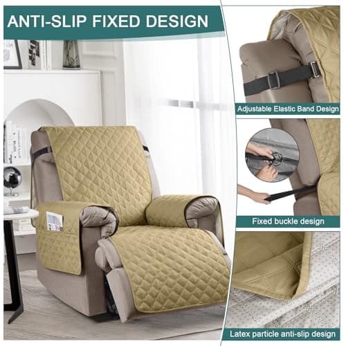 Waterproof Recliner Chair Cover with Elastic Straps for Kids, Dogs, Pets