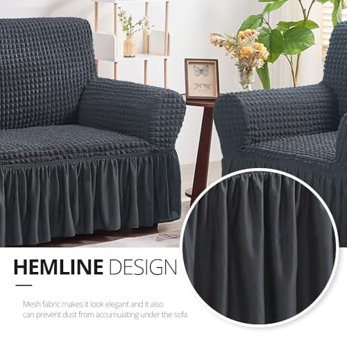 Country Style Dark Grey Sofa Slipcover for 3 Cushion Couch Durable Washable Fit Universal