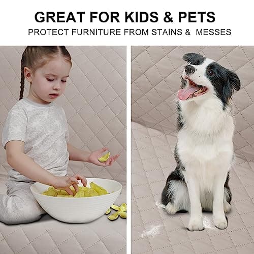 Water Resistant Beige Dog Couch Cover for 68" Sofa with Elastic Straps