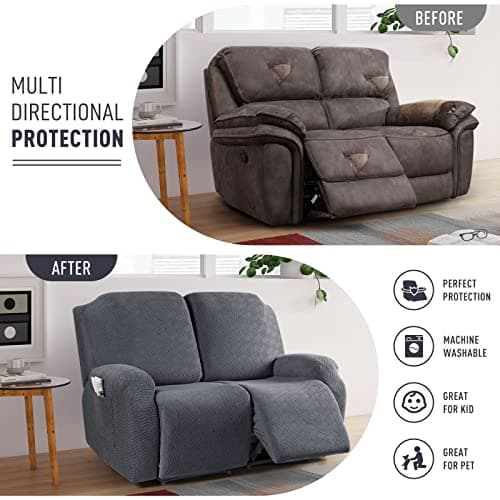 KinCam Stretch Recliner Cover, Dark Gray Stripe, 2 Seater