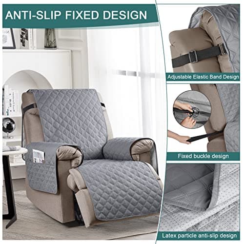 Ruaozz Water Resistant Recliner Chair Cover, Washable Cover, Non-Slip for Kids, Dogs, Silver Gray