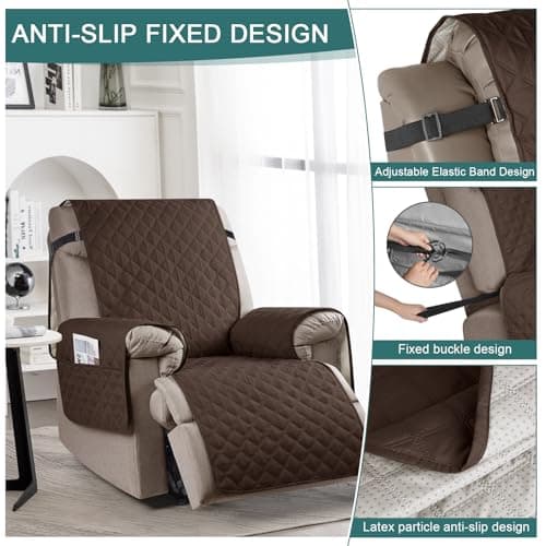 Ruaozz Waterproof Recliner Chair Cover for Kids, Dogs, Pets (Dark Brown, 23'')