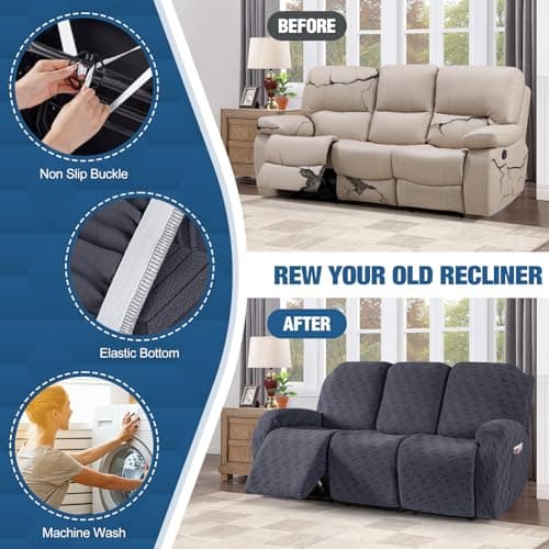 TAOCOCO Jacquard Stretch Recliner Sofa Cover (Dark Grey)