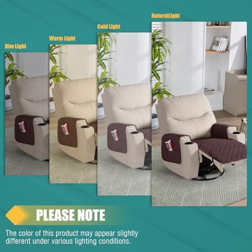 Waterproof Recliner Chair Covers for Reclining Chair with Pocket, Coffee Color