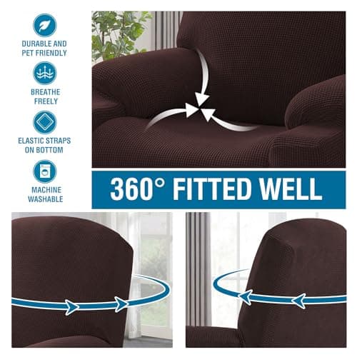 H.VERSAILTEX Chocolate Soft Thick Jacquard Stretch Couch Cover for Electric Recliner