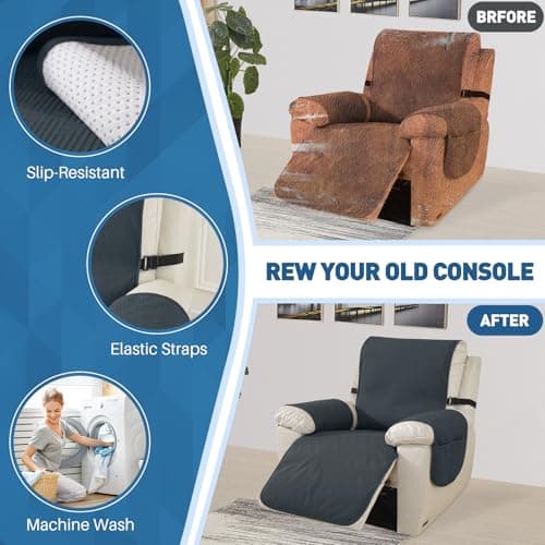 Easehomey Waterproof Recliner Chair Cover, Non-Slip, Elastic Straps, Two Pockets, Washable (Dark Grey, 23.6")