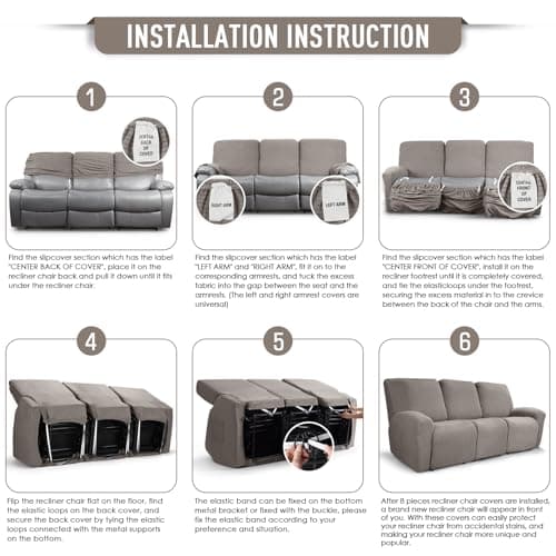 TAOCOCO Stretchable 8-Piece Recliner Sofa Covers Pale Brown