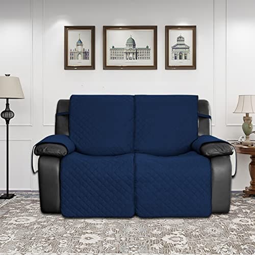EASY-WASH Waterproof Recliner Loveseat Sofa Cover, Navy/Ivory