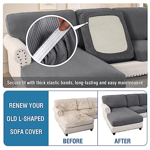 H.VERSAILTEX 2025 New 6-Piece Stretch Sectional Couch Covers Grey