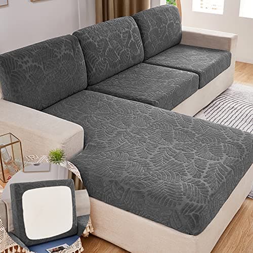 2023 New 6Pcs Grey Stretch Sofa Cover for L-Shaped Sectional Couch
