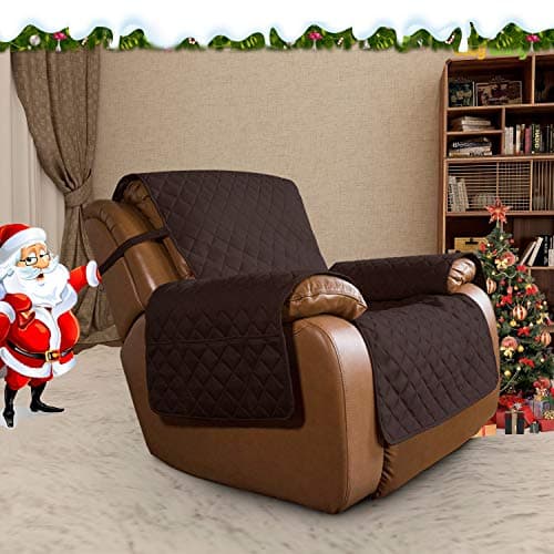 Water Resistant Oversized Recliner Cover with Elastic Straps, Large (27-29 in), Chocolate/Beige