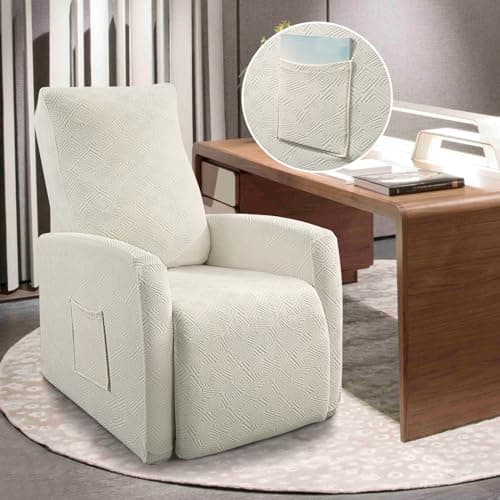 Jacquard Recliner Chair Cover, Light Beige, 4 Piece Set for Small Sofas