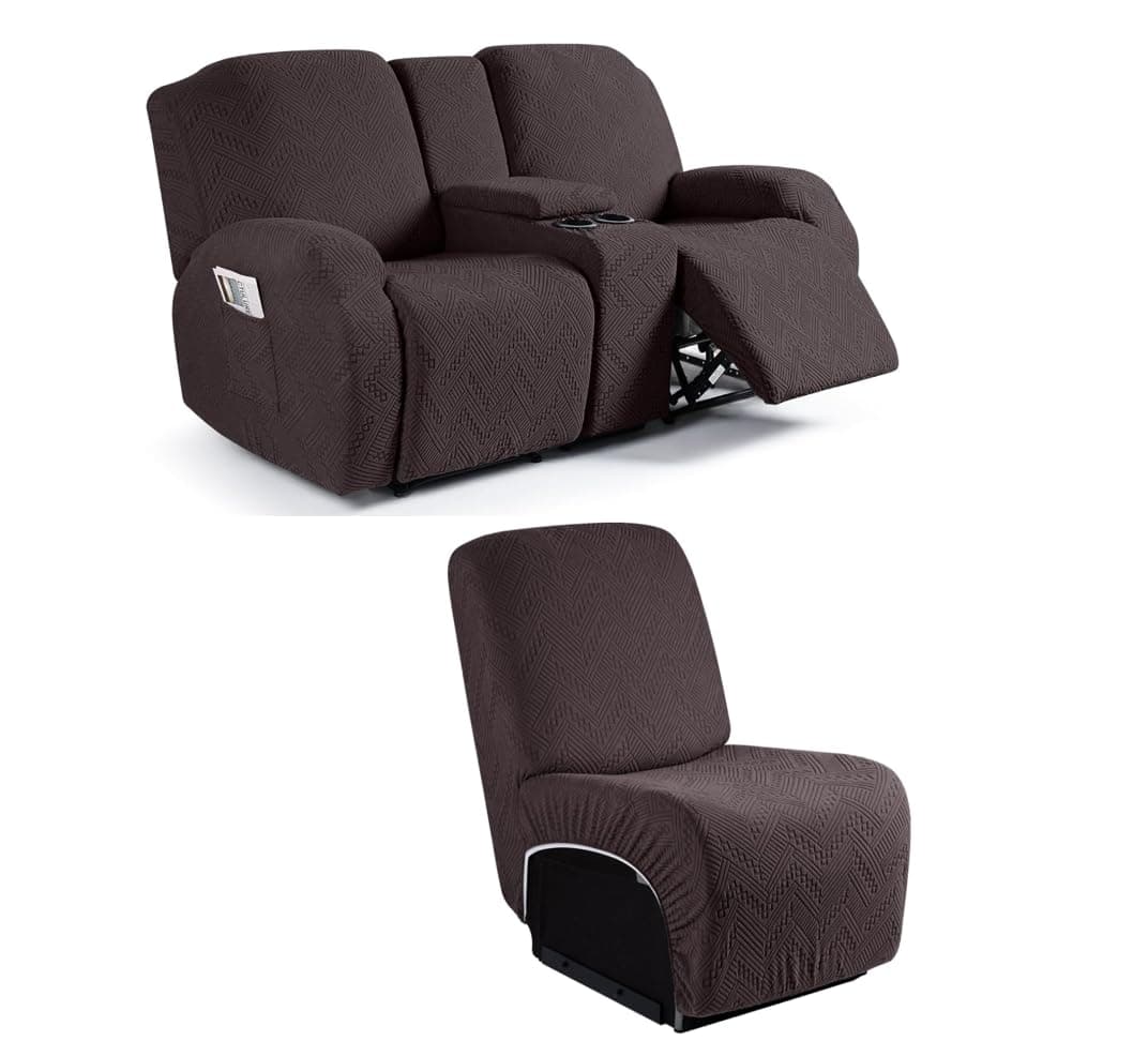 Ruaozz Chocolate Loveseat Recliner & Armless Chair Cover with Console