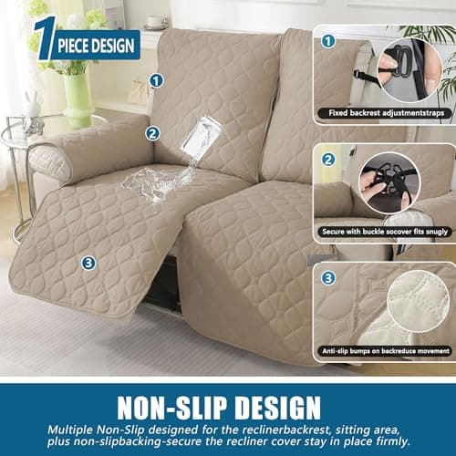 100% Waterproof Non-Slip Recliner Sofa Cover, Pet & Wine Protection (Beige, Loveseat)