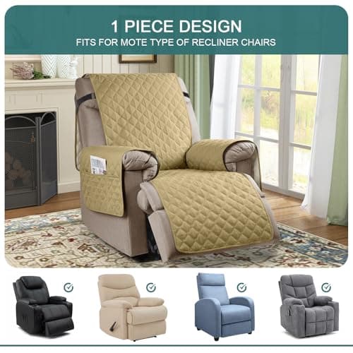 Waterproof Recliner Chair Cover with Elastic Straps for Kids, Dogs, Pets