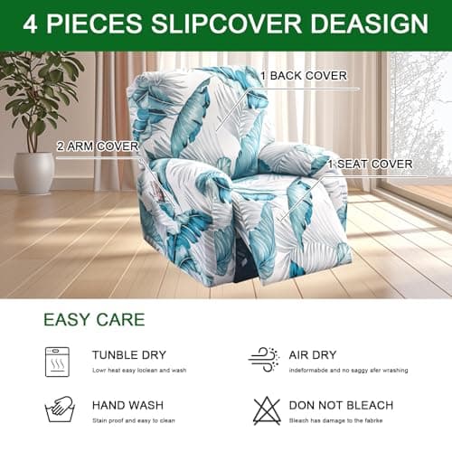 FUANGUI 4-Piece Lazyboy Recliner Cover with Storage Pockets