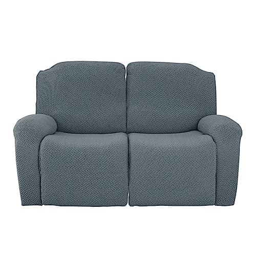 6 Pieces Stretch Recliner Chair Cover - Dark Gray 2 Seater Sofa Cover with Elastic Bottom and Ties